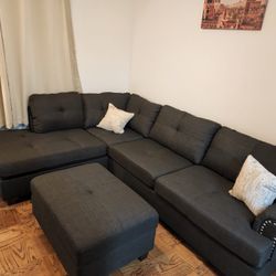 Brand New Black Sectional Sofa Couch With Ottoman 