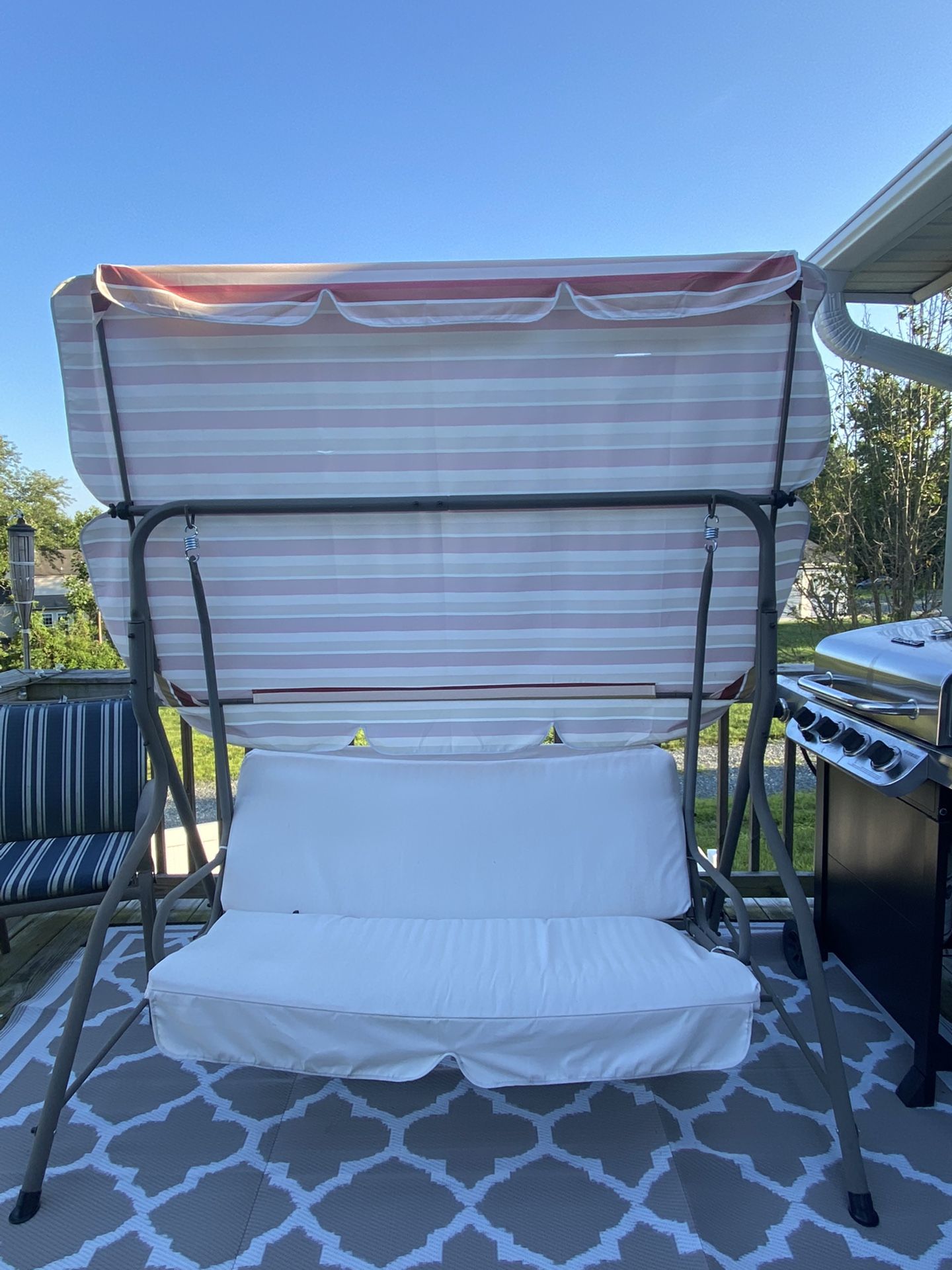 2 Person Swing Tan Red Brown Yellow Cream New In Box