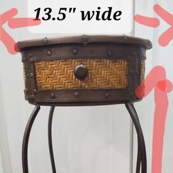 Vintage Leather Woven Round Side Table 33"