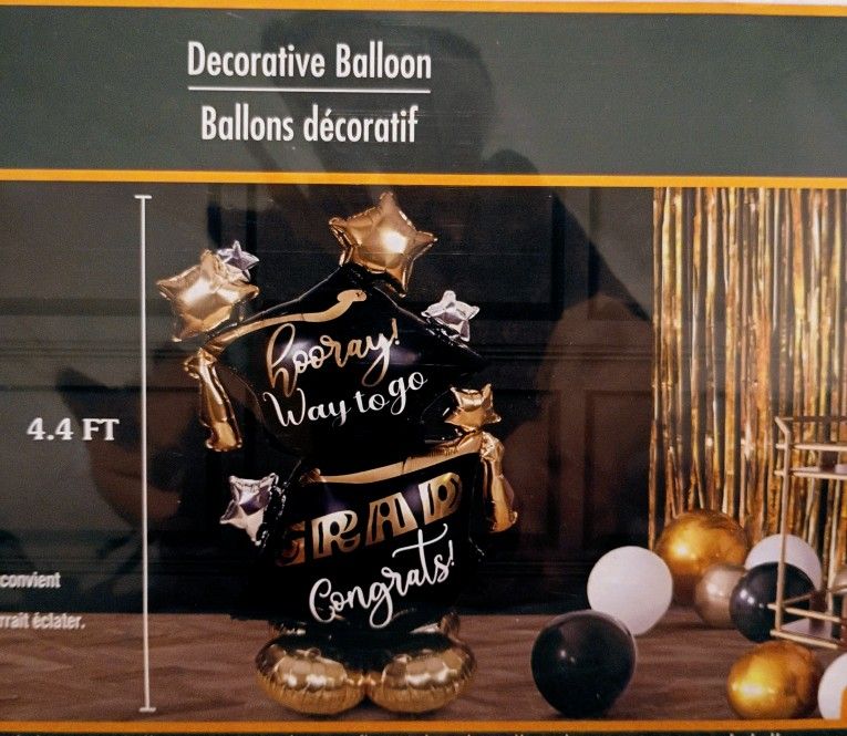 4.4 Ft. Graduation Balloon, Black & Gold Grad Balloon, Easy To Inflate, Great for Graduation Celebrations, Parties, Dinners, Surprises