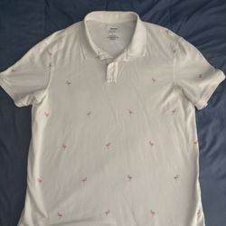 Sonoma Flexwear White Flamingo Print Polo Short Sleeve Men’s Size L