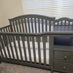 Gray Crib With Changing Table