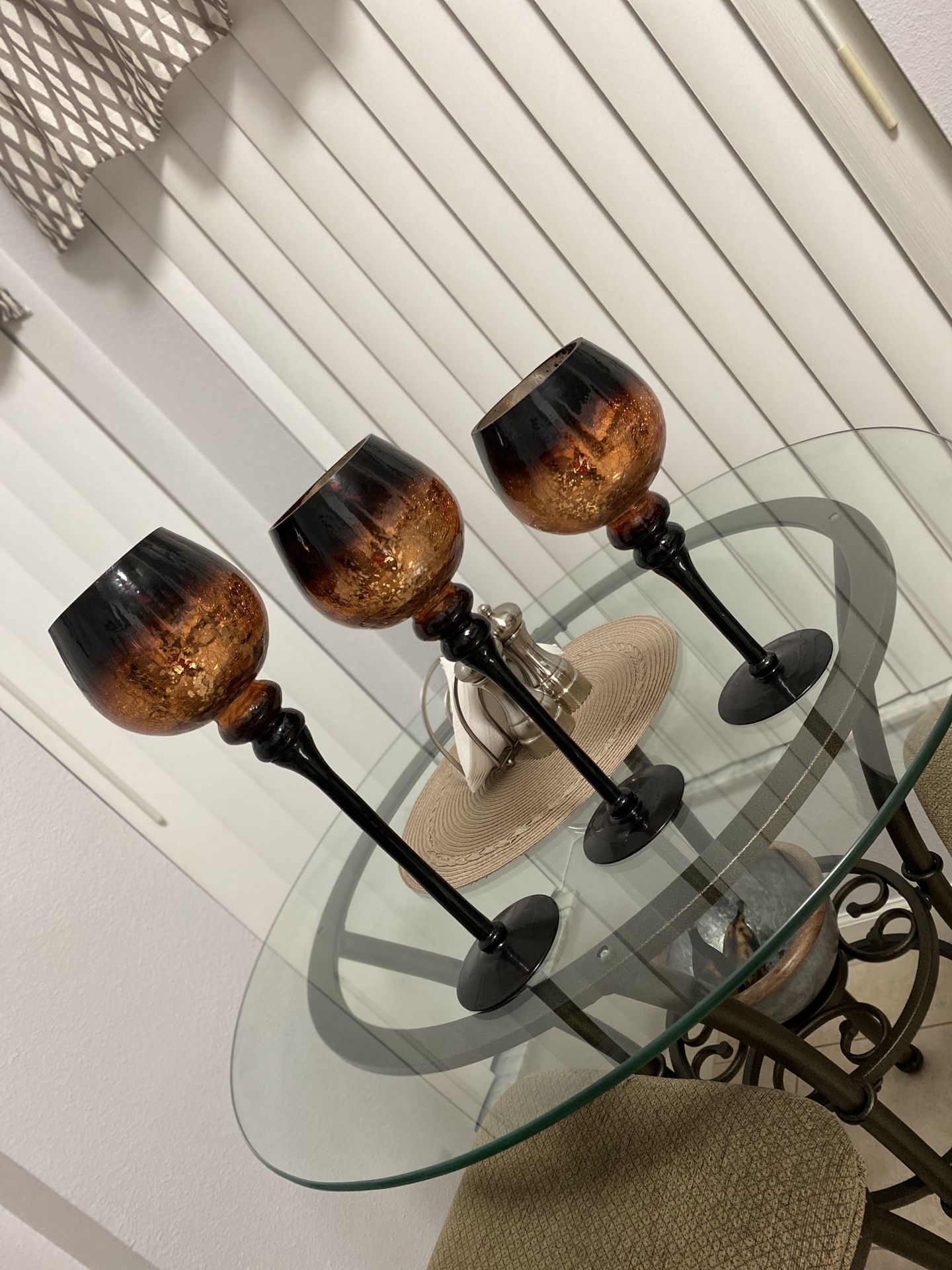 Bronze Color Candle Holder’s/ Glass