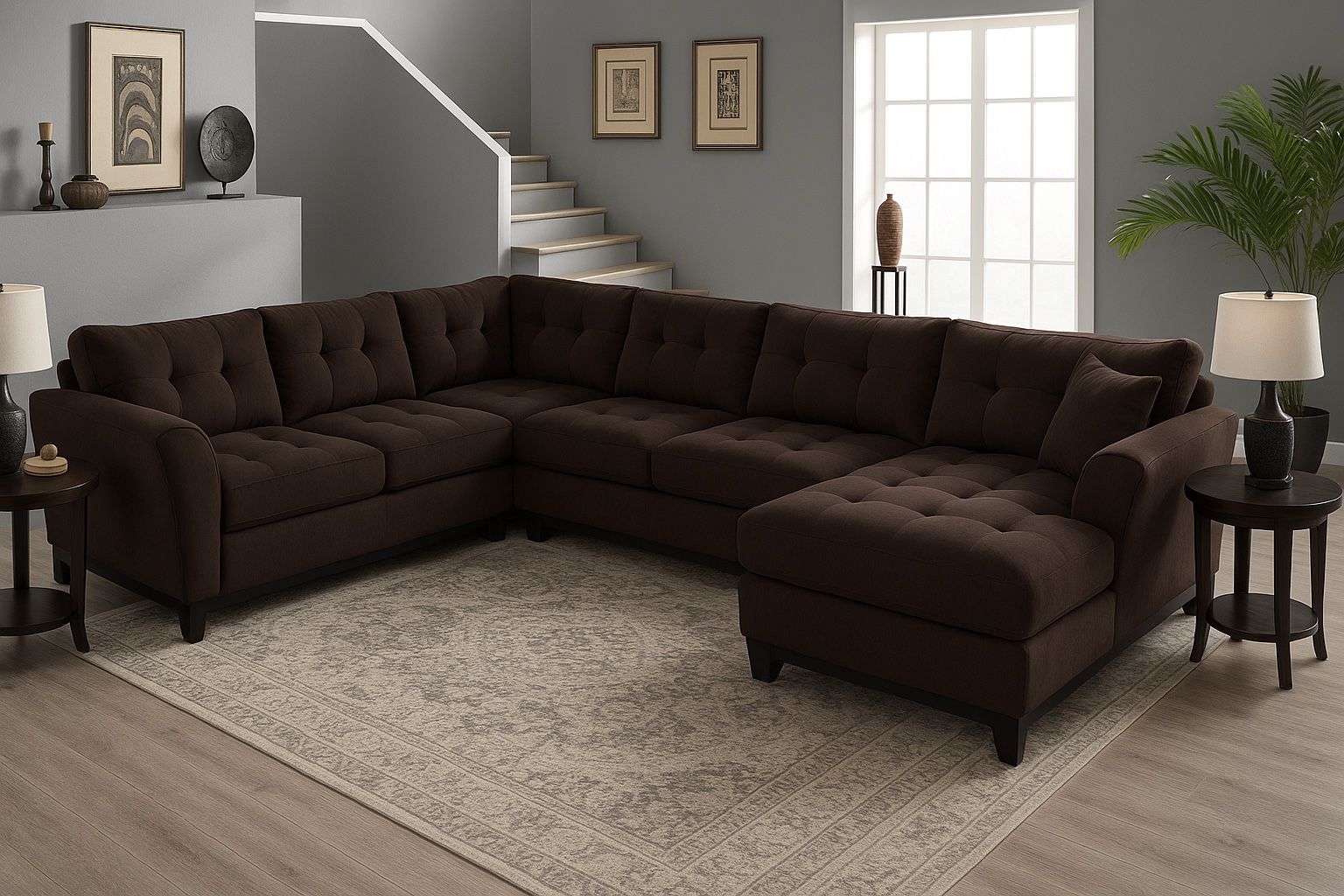 DELIVERY π/NO DEPOSIT Cindy Crawford u shaped brown sectional couch w/chasie