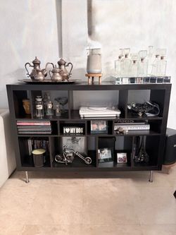 Modern Dark Espresso Console Table / Bookshelf with Metal Legs