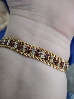 Gold and red and white gemstone bracelet