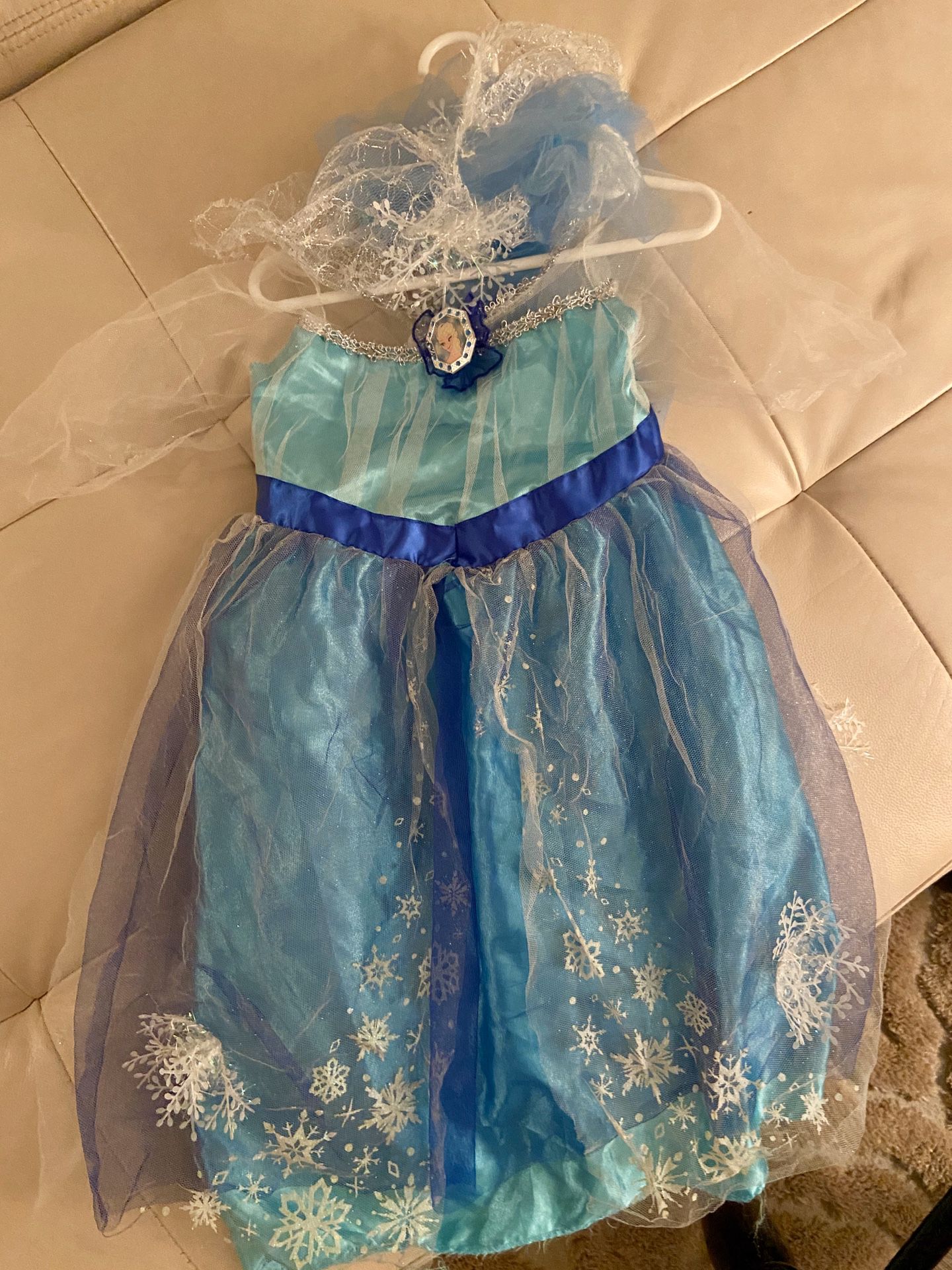 FROZEN Elsa Dress-Up Costume, Slippers, coloring book $10