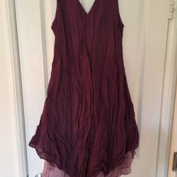 100% Cotton Maroon V-neck 2 Layer Sleeveless Dress 