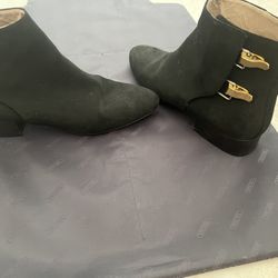 CHLOÉ Suede Chelsea Boots Calf High Riding Dress Shoes Flats Buckle Bootie