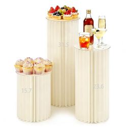 Set of 3 Cylinder Stands for Party 15.7 23.6 31.5 White Foldable Cardboard Display