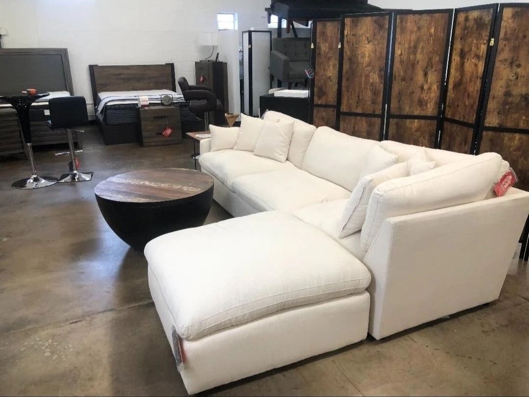 Cloud Sectional Sofa Beige Couch Ivory Washable And Stain Resistant Fabric NEW