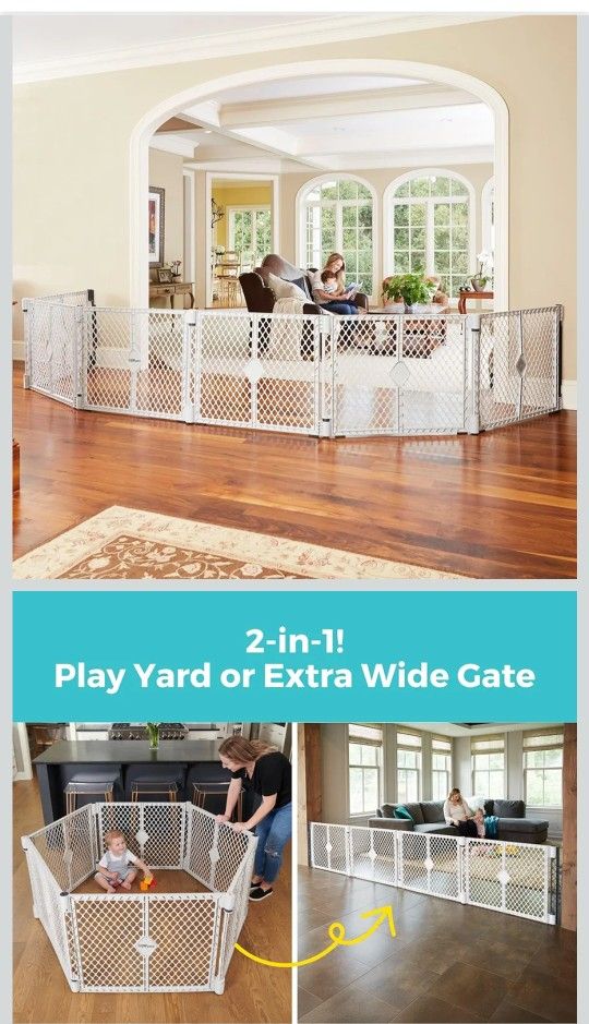 Toddleroo by North States - Superyard Duo Extra Wide Baby Gate & Play Yard: 6 Panel Baby Playpen - Included Wall Mount Kit - Made in USA - 38.5 to 201