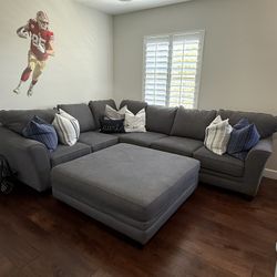 Living Spaces 123” Charcoal Gray L-Shaped Sectional w/ Ottoman (2-Piece)