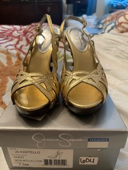 Jessica Simpson Gold Open Toe Heels 7.5 Brand New