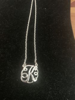 New Silvertone K initial pendant necklace