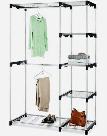NEW 45x20x68 Inches Tall 2 Hanging Tier Bars Clothes Jackets Coat Shoe Organizer Garment Wardrobe Rack Shelf