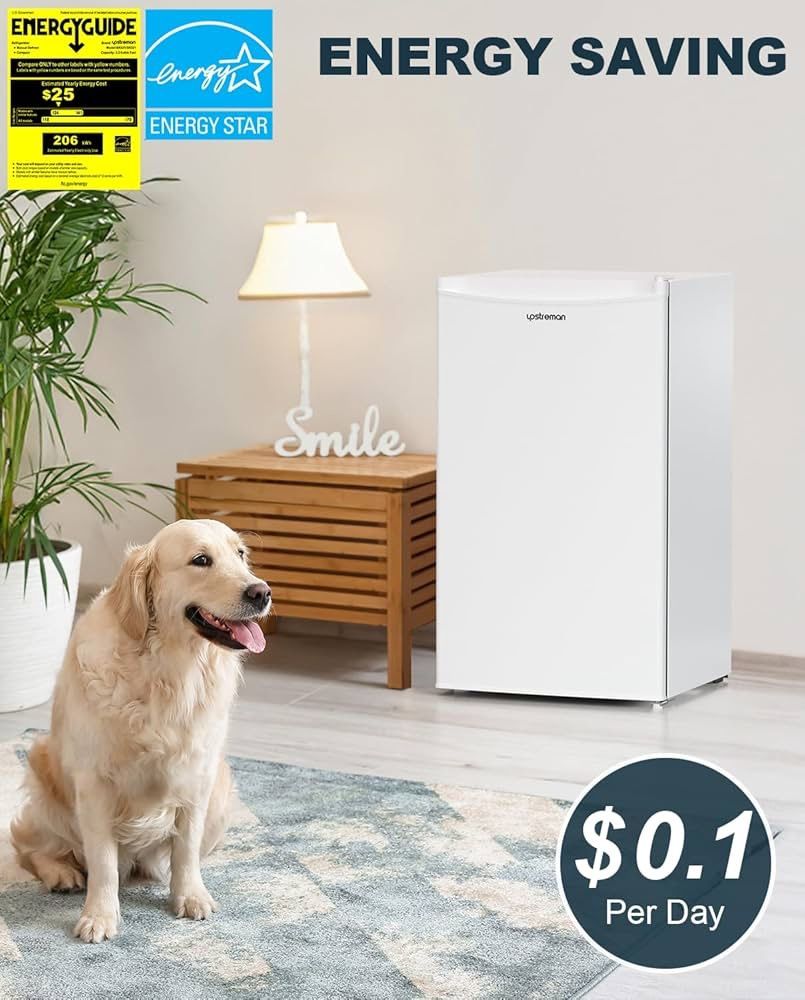 3.2 Cu.Ft Mini Fridge with Freezer, Single Door Mini Fridge, Dorm Fridge, Adjustable Thermostat, Mini Refrigerator for Dorm, Office, Bedroom, White-BR
