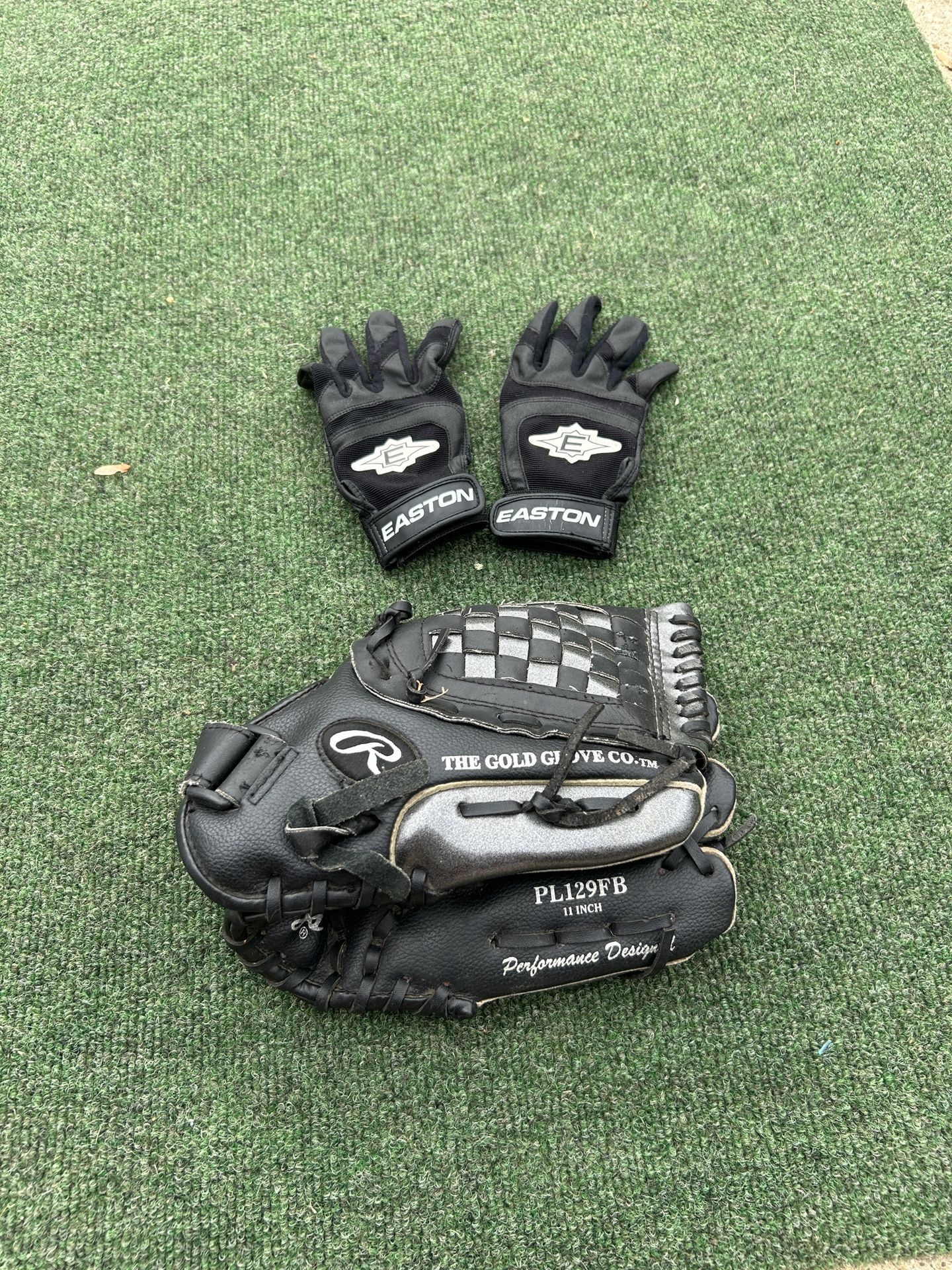 Youth Rawlings Baseball Glove and Easton Batting Gloves