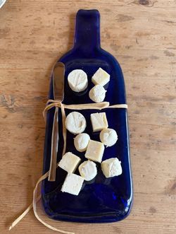 Cobalt Blue Crystal Cheese Serving Tray with Spreader Knife