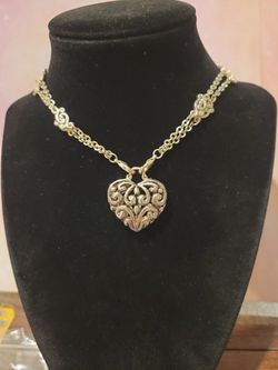Spiral Heart Puff Pendant Silvertone 18" Necklace F8 