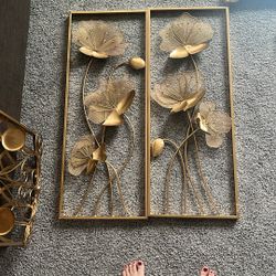 Gold Painted Flower Wall Decor