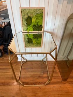 Modern Gold Geometric Glass Side Table – $85