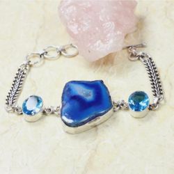 Slice Agate 925 Sterling Silver Plated Gemstone Bracelet