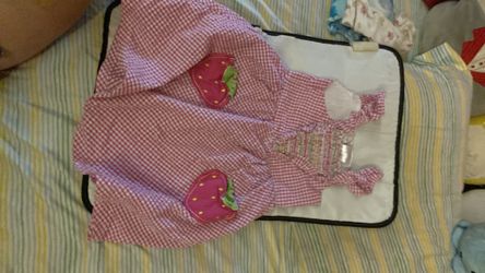 Cute Pink Gingham Baby Dress with Strawberry pockets