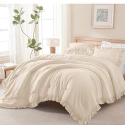 Twin Size Ruffle Comforter, 2 Pieces Farmhouse Shabby Classic Bed Set for Kids, Lighteweight Soft Microfiber Bedding Set for Girls(1 Ruffle Comforter
