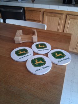 John Deere Coasters Set w/ Wooden Holder