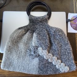 Handmade Wool Purse  Shoulder Bag Gray Hobo Hippie Open Top Women Tote Bag
