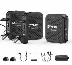 SYNCO Wireless Lavalier Microphones & System, G1(A2) 2.4G Dual Transmitter Lapel Mic 492FT 8H for YouTube Vlog Live Stream for Camera Smartphone Table