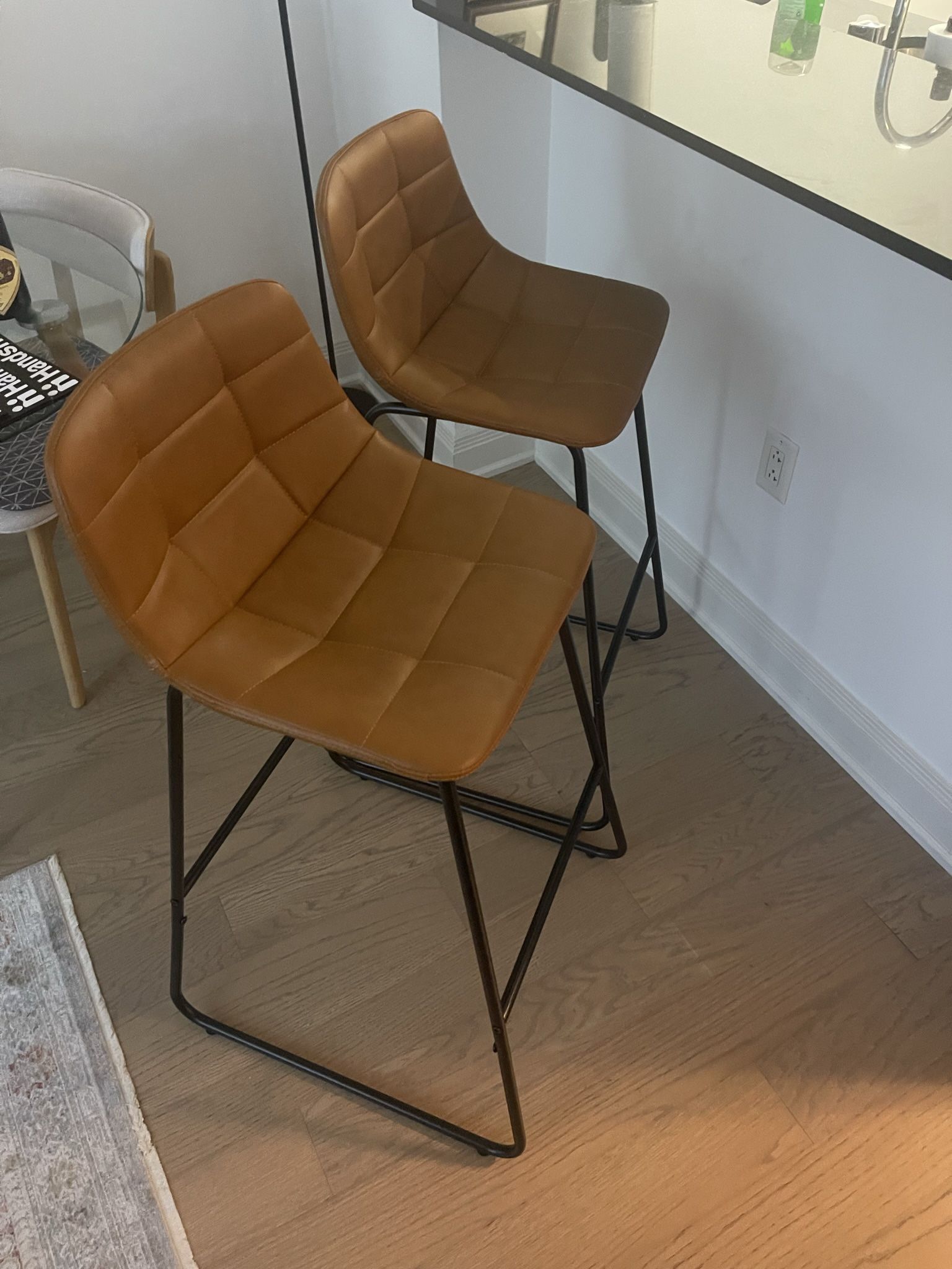 Two Leather Bar Stools