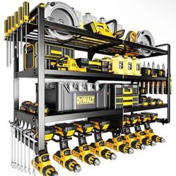 POKIPO Large Power Tool Organizer Wall Mount,4 Layers Heavy Duty Metal Loads 400lbs,Power Tool Shelf Battery Storage with 8 Cordless Drill Holder,Util