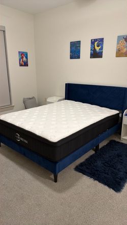 Bedroom set. Queen mattress, bed frame, 2 nightstands. Like new