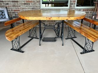 Antique Singer Treadle Vintage Butcher Block Breakfast Or Patio Set