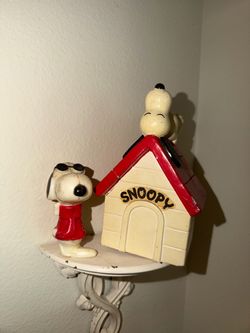 Vintage 90s Snoopy Piggy Bank And Figurine ( as is )