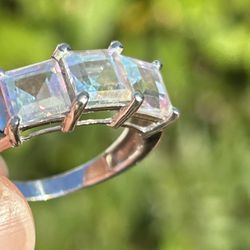 Estate Vintage Natural Mercury Mystic Topaz 10K White Gold Statement Ring 3 Grams Jewelry Size 8 Cocktail Ring Natural Gemstone 