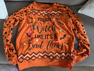 Long Sleeve Halloween Light Up Shirt, Witch, Size XL