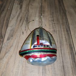 Christmas Holiday Vintage Glass Ornament Multicolored Sailboat
