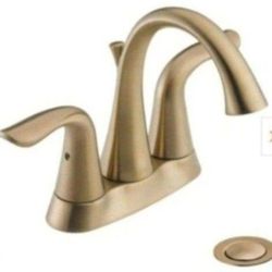Delta Lahara 4 in. Centerset 2-Handle Bathroom Faucet with Metal Drain Assembly in Champagne Bronze