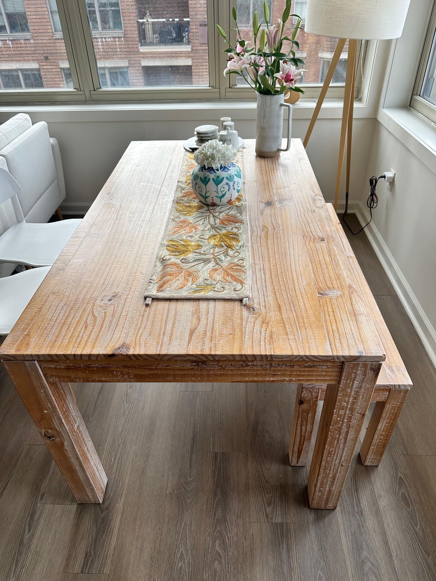 Light Wood Dining Table + Bench
