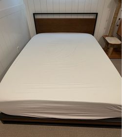 Queen Bed- frame, mattress, foam topper