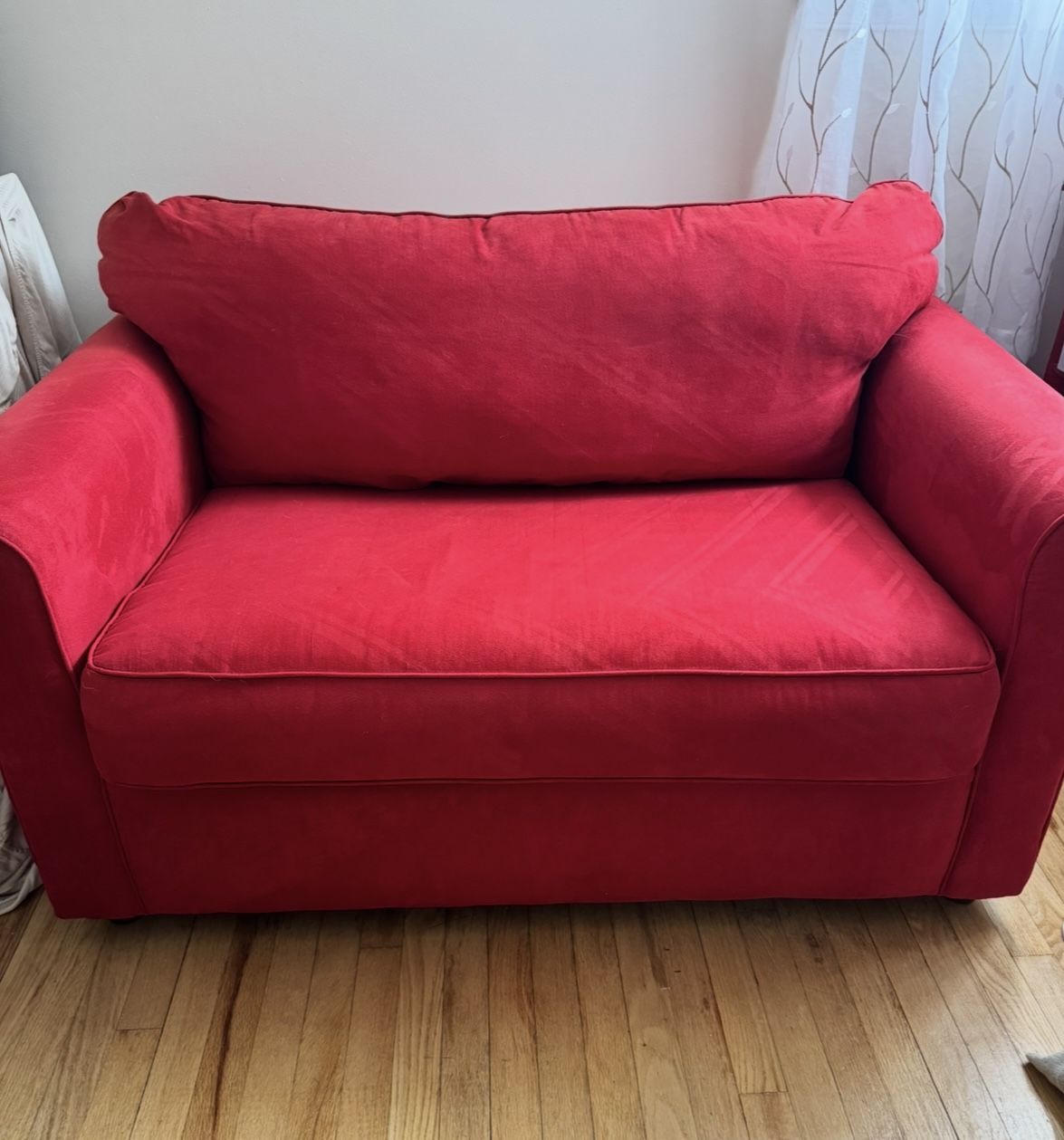 Small Red Microfiber Couch With Pull Out Bed