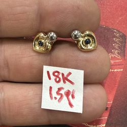 18K Solid Gold Earrings For Wedding Blue Sapphire Stones 1.5Gr