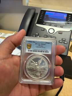 1998 Mexican Libertad Silver 1oz graded Slab PHCS MS67