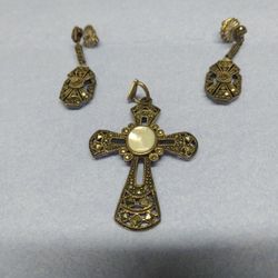 Sterling Silver, Marcasite & Mother Of Pearl Cross