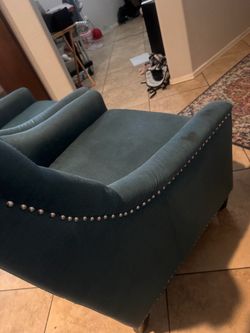 Teal Velvet Accent Chair with Nailhead Trim