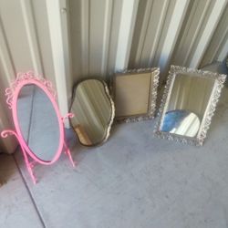 Antique Mirror Mirrors Brass Frame Vintage Metal Pink 