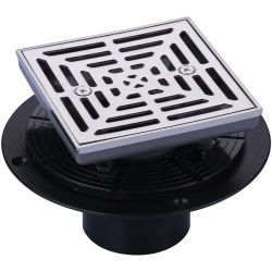 4.5 in. Brushed Nickel Floor Drain with Square Stainless Steel Screw-Tite Strainer